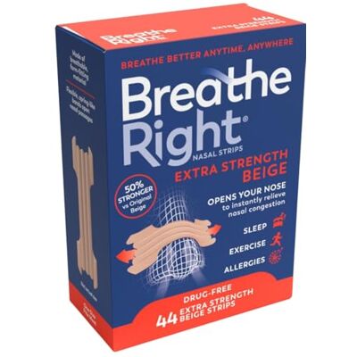 Breathe Right Extra Strength Beige 44 Pieces, Nasal Strips for Snoring, Nose Strips for Breathing, Blocked Nose Relief, Drug-Free Snoring Aid for Men and Women, Pack of 44 Breathe Right Extra Strength Beige 44 Pieces, Nasal Strips for Snoring, Nose Strips for Breathing, Blocked Nose Relief, Drug-Free Snoring Aid for Men and Women, Pack of 44