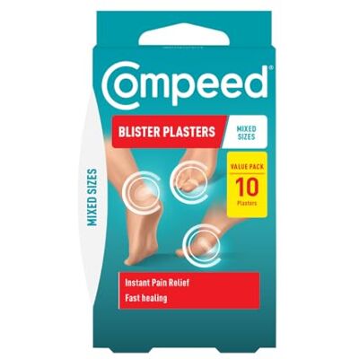 Compeed Mixed Size Blister Plasters, Hydrocolloid, Pack of 10 Mixed sizes for blisters on toes, heels and other areas of the foot, ideal for families, travel and first-aid kits Compeed Mixed Size Blister Plasters, Hydrocolloid, Pack of 10 Mixed sizes for blisters on toes, heels and other areas of the foot, ideal for families, travel and first-aid kits