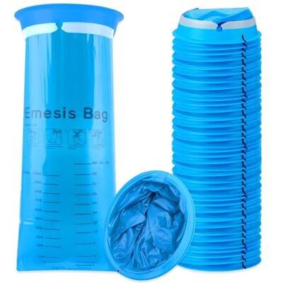 ASelected 25Pcs Sick Bags, 1000ml High Density Vomit Bags Disposable Barf Bags with Snap, Blue Emesis Bag for Car Travel Motion Sickness, Morning Sickness, Pregnant Woman ASelected 25Pcs Sick Bags, 1000ml High Density Vomit Bags Disposable Barf Bags with Snap, Blue Emesis Bag for Car Travel Motion Sickness, Morning Sickness, Pregnant Woman