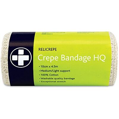 Reliance Medical Relicrepe Crepe Bandage HQ Washable and Stretchable, Suitable for Treating Sprains, Strains and Minor Aches, 10 cm x 4 m, Pack of 10 Reliance Medical Relicrepe Crepe Bandage HQ Washable and Stretchable, Suitable for Treating Sprains, Strains and Minor Aches, 10 cm x 4 m, Pack of 10