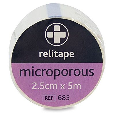 Reliance Medical Relitape Microporous Tape Low-Allergy, Tearable by Hand, High Tensile Strength, Ideal for Sensitive Skin, Multi-Purpose Use for Bandages and Dressings, 2.5 cm x 5 m, Pack of 12 Reliance Medical Relitape Microporous Tape Low-Allergy, Tearable by Hand, High Tensile Strength, Ideal for Sensitive Skin, Multi-Purpose Use for Bandages and Dressings, 2.5 cm x 5 m, Pack of 12