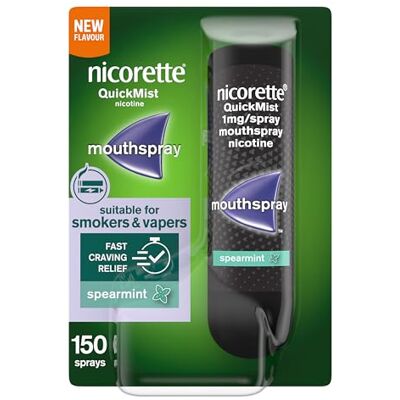 Nicorette QuickMist Mouthspray, New Spearmint Flavour, Quit Smoking or Quit Vaping aid, Starts to Reduce Cravings in 30 Seconds, New mild Mint Flavour (Quit Smoking or Quit Vaping aid) Nicorette QuickMist Mouthspray, New Spearmint Flavour, Quit Smoking or Quit Vaping aid, Starts to Reduce Cravings in 30 Seconds, New mild Mint Flavour (Quit Smoking or Quit Vaping aid)