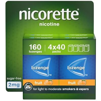 Nicorette Fruit 2mg Lozenge, 160 Pieces (4 x 40 Packs), Effective and Discreet Stop Smoking and Stop Vaping Aid, Nicotine Lozenges with Dual-Layer Fruity Flavour Release (Quit Smoking or Vaping) Nicorette Fruit 2mg Lozenge, 160 Pieces (4 x 40 Packs), Effective and Discreet Stop Smoking and Stop Vaping Aid, Nicotine Lozenges with Dual-Layer Fruity Flavour Release (Quit Smoking or Vaping)