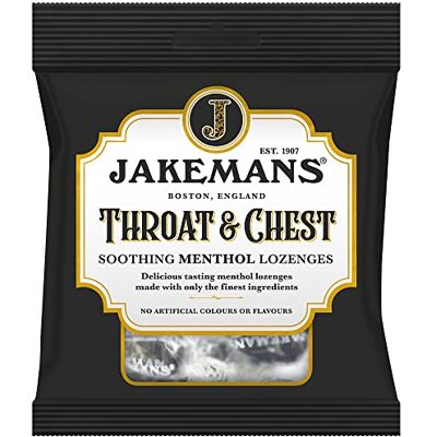 Jakemans Throat & Chest 73g Pack of 12 Soothing Menthol Lozenges Suitable for Vegetarians Jakemans Throat & Chest 73g Pack of 12 Soothing Menthol Lozenges Suitable for Vegetarians