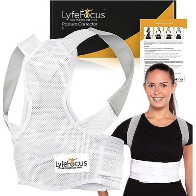 LyfeFocus S3 Metal-Reinforced Posture Corrector for Men & Women Adjustable Upper Back Brace (White, Medium) LyfeFocus S3 Metal-Reinforced Posture Corrector for Men & Women Adjustable Upper Back Brace (White, Medium)