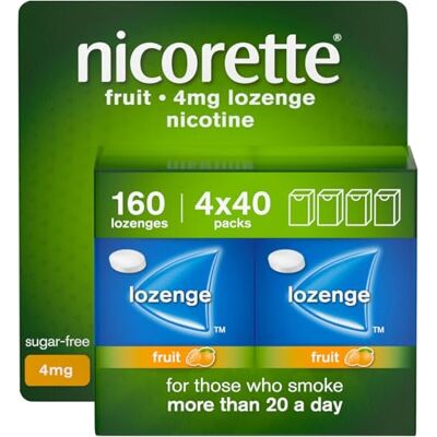 Nicorette Fruit 4mg Lozenge, 160 Pieces (4 x 40 Packs), Effective and Discreet Stop Smoking and Stop Vaping Aid, Nicotine Lozenges with Dual-Layer Fruity Flavour Release (Quit Smoking or Vaping) Nicorette Fruit 4mg Lozenge, 160 Pieces (4 x 40 Packs), Effective and Discreet Stop Smoking and Stop Vaping Aid, Nicotine Lozenges with Dual-Layer Fruity Flavour Release (Quit Smoking or Vaping)