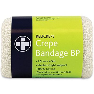 Reliance Medical White BP Grade Cotton Relicrepe Crepe Bandage Soft, Comfortable, Medium/Light Support And Non-Sterile Bandage Designed For Sprains, Strains, And Minor Aches (7.5cm x 4.5m, Pack of 10) Reliance Medical White BP Grade Cotton Relicrepe Crepe Bandage Soft, Comfortable, Medium/Light Support And Non-Sterile Bandage Designed For Sprains, Strains, And Minor Aches (7.5cm x 4.5m, Pack of 10)