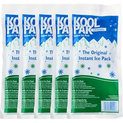 Koolpak 5 x Instant Ice Packs – 12×29cm Single Use Cold Packs for Injuries – Quick Squeeze Activation Disposable First Aid Cold Compress for Sprains Strains Bumps Bruises – Stays Cold Upto 40 Minutes Koolpak 5 x Instant Ice Packs – 12×29cm Single Use Cold Packs for Injuries – Quick Squeeze Activation Disposable First Aid Cold Compress for Sprains Strains Bumps Bruises – Stays Cold Upto 40 Minutes