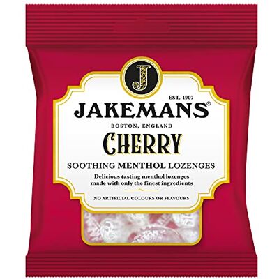 Jakemans Cherry 73g Pack of 12 Soothing Menthol Lozenges Suitable For Vegetarians, Red Jakemans Cherry 73g Pack of 12 Soothing Menthol Lozenges Suitable For Vegetarians, Red