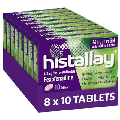 HISTALLAY Hayfever & Allergy Relief Tablets, 80 Tablets, 120mg Fexofenadine, Antihistamine, 24hr Relief Acts Within 1hr, Relieves Hayfever, Pet, Dust and Mould Allergies (80 Day Supply) HISTALLAY Hayfever & Allergy Relief Tablets, 80 Tablets, 120mg Fexofenadine, Antihistamine, 24hr Relief Acts Within 1hr, Relieves Hayfever, Pet, Dust and Mould Allergies (80 Day Supply)