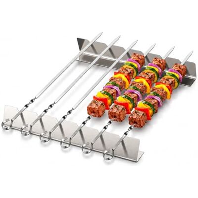 Homealexa Stainless Steel BBQ Skewers Set, 6 Pack 40.5 cm / 16 Inch Metal Kebab Skewers with 2 × 30 cm Skewer Holders, Heavy Duty Flat Grill Skewers for Meat & Vegetables Homealexa Stainless Steel BBQ Skewers Set, 6 Pack 40.5 cm / 16 Inch Metal Kebab Skewers with 2 × 30 cm Skewer Holders, Heavy Duty Flat Grill Skewers for Meat & Vegetables