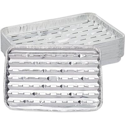 Relaxdays Aluminium Barbecue Trays, Set of 25, with Holes, for Grilling, Reheating, Baking, up to 260°C, 34x22cm, Silver Relaxdays Aluminium Barbecue Trays, Set of 25, with Holes, for Grilling, Reheating, Baking, up to 260°C, 34x22cm, Silver
