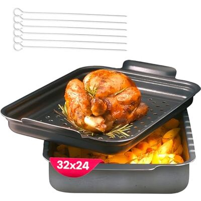 Avilia Non-Stick Roaster with Skewers 32 x 24 cm – Perforated Pan in Reinforced Stone for Pizza, Lasagne, Rolls and Grills, Multi-Purpose Aluminium Baking Tray Avilia Non-Stick Roaster with Skewers 32 x 24 cm – Perforated Pan in Reinforced Stone for Pizza, Lasagne, Rolls and Grills, Multi-Purpose Aluminium Baking Tray