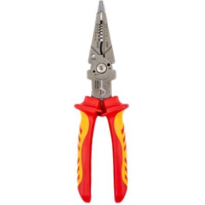 C.K Tools VDE Multifunctional Pliers, 7-in-1 Tool for Electricians 210mm Six stripping notches for stranded and solid cable, M3.5/M4 bolt shears, terminal crimping, 10-22mm internal burr reaming C.K Tools VDE Multifunctional Pliers, 7-in-1 Tool for Electricians 210mm Six stripping notches for stranded and solid cable, M3.5/M4 bolt shears, terminal crimping, 10-22mm internal burr reaming