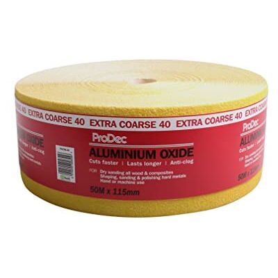 ProDec 50m Roll 40 Grit Extra Coarse Grade Yellow Aluminium Oxide Abrasive Sanding Paper for Sanding Wood, Paint, Plaster, Filler, Metal and More, 115mm Wide Sandpaper Compatible with Machine Sanders ProDec 50m Roll 40 Grit Extra Coarse Grade Yellow Aluminium Oxide Abrasive Sanding Paper for Sanding Wood, Paint, Plaster, Filler, Metal and More, 115mm Wide Sandpaper Compatible with Machine Sanders