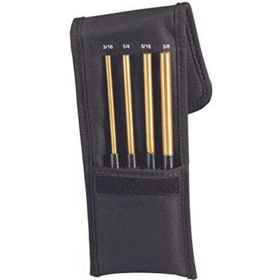 Starrett SB248Z Extended Brass Drive Pin Punch 4-Piece Set, 3/16"-3/8" Diameters, 8" Overall, 3-1/2" Pin Length, In Fabric Pouch Starrett SB248Z Extended Brass Drive Pin Punch 4-Piece Set, 3/16"-3/8" Diameters, 8" Overall, 3-1/2" Pin Length, In Fabric Pouch