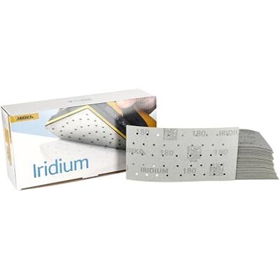 Mirka Iridium Premium Sandpaper 93x180mm Hook & loop 45-Hole, Grit 180, 50 pcs/For sanding paint, putty, primer, wood, steel, mineral materials, plastic. Mirka Iridium Premium Sandpaper 93x180mm Hook & loop 45-Hole, Grit 180, 50 pcs/For sanding paint, putty, primer, wood, steel, mineral materials, plastic.