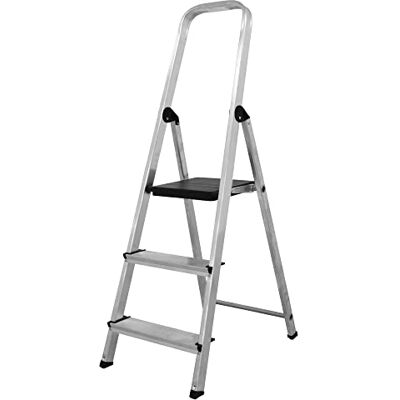 Amig Foldable Ladder with 3 Steps Aluminium Small Steps: 28 x 8 cm Large Step: 25 x 25 x 28 cm Domestic Use Maximum Load 150 kg Amig Foldable Ladder with 3 Steps Aluminium Small Steps: 28 x 8 cm Large Step: 25 x 25 x 28 cm Domestic Use Maximum Load 150 kg