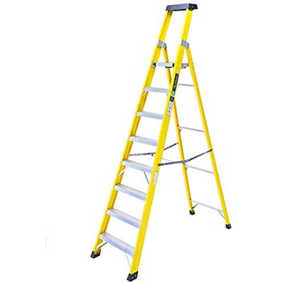 TB Davies 1236-008 Trade Electrician Platform Step Ladders, 8 Tread, Platform Height 1.9m, GRP Fibreglass, Built-in Tool Tray, 150kg Work Load, EN131 TB Davies 1236-008 Trade Electrician Platform Step Ladders, 8 Tread, Platform Height 1.9m, GRP Fibreglass, Built-in Tool Tray, 150kg Work Load, EN131
