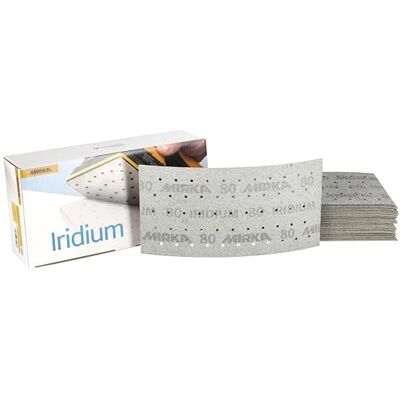 Mirka Iridium Premium Sandpaper 115x230mm / Hook & loop / 55-hole/Grit 80/50 pcs/For sanding paint, putty, primer, wood, steel, mineral-based materials, plastic Mirka Iridium Premium Sandpaper 115x230mm / Hook & loop / 55-hole/Grit 80/50 pcs/For sanding paint, putty, primer, wood, steel, mineral-based materials, plastic