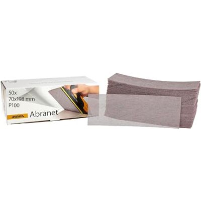 Mirka Abranet net sandpaper strips 70 x 198 mm Hook & loop/Grit P100 / 50 pcs/for sanding wood, walls, metal, aluminium, stainless steel, filler, varnish, plastic / 5415005010 Mirka Abranet net sandpaper strips 70 x 198 mm Hook & loop/Grit P100 / 50 pcs/for sanding wood, walls, metal, aluminium, stainless steel, filler, varnish, plastic / 5415005010