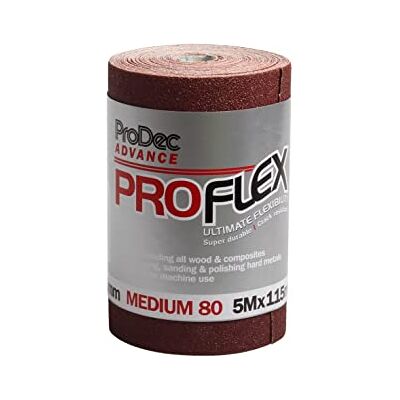 ProDec Advance 5m Roll 80 Grit Medium Grade ProFlex Ultra Flexible Crack Resistant Aluminium Oxide Abrasive Sanding Paper for Sanding Wood, Paint, Plaster, Filler, Metal and More, 115mm Wide ProDec Advance 5m Roll 80 Grit Medium Grade ProFlex Ultra Flexible Crack Resistant Aluminium Oxide Abrasive Sanding Paper for Sanding Wood, Paint, Plaster, Filler, Metal and More, 115mm Wide