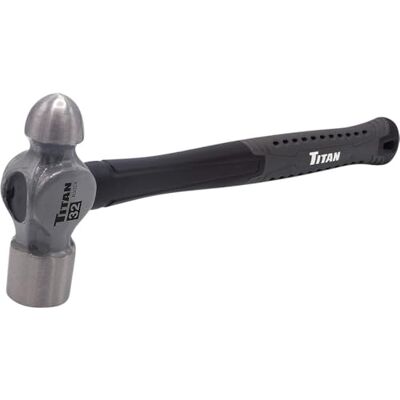 Titan 63024 32oz Ball Pein Hammer, Forged Steel Head, 14.5" Shock Absorbing Fiberglass Handle with Textured Rubber Grip Titan 63024 32oz Ball Pein Hammer, Forged Steel Head, 14.5" Shock Absorbing Fiberglass Handle with Textured Rubber Grip