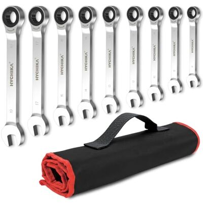 HYCHIKA BETTER TOOLS FOR BETTER LIFE HYCHIKA Ratchet Wrench Set, 9 Pieces Ring Spanner Set, Spanner Set 6-19 mm, Combination Spanner for Bicycle Repair, Car Repair HYCHIKA BETTER TOOLS FOR BETTER LIFE HYCHIKA Ratchet Wrench Set, 9 Pieces Ring Spanner Set, Spanner Set 6-19 mm, Combination Spanner for Bicycle Repair, Car Repair