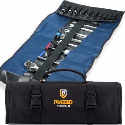 Rugged Tools 32 Pocket Tool Roll Organizer Wrench Organizer & Tool Pouch Wrench Roll Includes Pouches for 10 Sockets Roll Up Tool Bag for Electrician, HVAC, Plumber, Carpenter or Mechanic from Rugged Tool Rugged Tools 32 Pocket Tool Roll Organizer Wrench Organizer & Tool Pouch Wrench Roll Includes Pouches for 10 Sockets Roll Up Tool Bag for Electrician, HVAC, Plumber, Carpenter or Mechanic from Rugged Tool