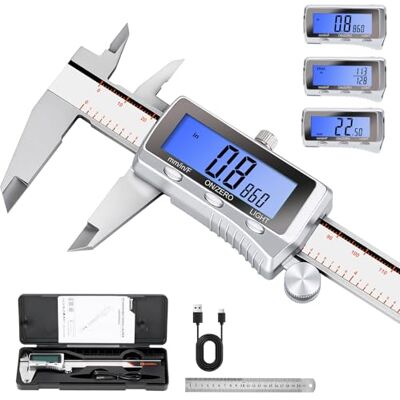 HARDELL Rechargeable Backlit Vernier Caliper, 150mm Digital Vernier Caliper with Large LCD Screen, Stainless Steel Caliper Measuring Tool, Auto-Off Micrometer, Inch/MM/Fraction for DIY/Household HARDELL Rechargeable Backlit Vernier Caliper, 150mm Digital Vernier Caliper with Large LCD Screen, Stainless Steel Caliper Measuring Tool, Auto-Off Micrometer, Inch/MM/Fraction for DIY/Household