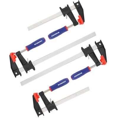 WORKPRO Heavy Duty Professional Clamps for Woodwork, 4-Pack 150 mm & 300 mm F Wood Clamps, Quick-Release, Ideal for Woodworker, Metalworker and Carpenters Hobbyist, Max 272 kg Load Limit WORKPRO Heavy Duty Professional Clamps for Woodwork, 4-Pack 150 mm & 300 mm F Wood Clamps, Quick-Release, Ideal for Woodworker, Metalworker and Carpenters Hobbyist, Max 272 kg Load Limit