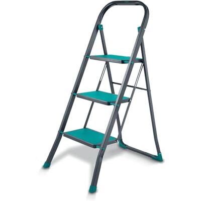 Tower 3 Tread Step Ladder, Folding Steel Frame with Non-Slip Steps & Feet, Compact & Lightweight Design, 150kg Max Capacity, Anthracite & Teal, T780001TL Tower 3 Tread Step Ladder, Folding Steel Frame with Non-Slip Steps & Feet, Compact & Lightweight Design, 150kg Max Capacity, Anthracite & Teal, T780001TL