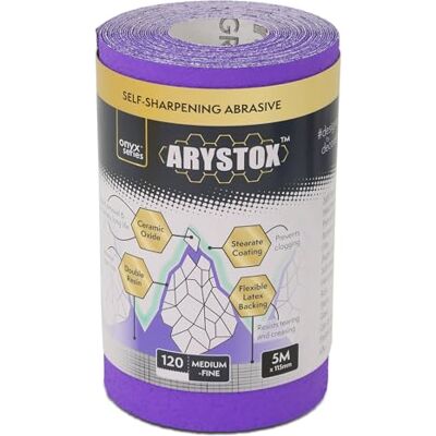 Axus Decor Arystox Ceramic Oxide Abrasive Paper (Onyx Series) Sandpaper Roll, Non-Stick & Long Lasting, Metal & More, Ideal For Professional Painter's & DIY enthusiasts 5m x 115mm, 120 grit Axus Decor Arystox Ceramic Oxide Abrasive Paper (Onyx Series) Sandpaper Roll, Non-Stick & Long Lasting, Metal & More, Ideal For Professional Painter's & DIY enthusiasts 5m x 115mm, 120 grit