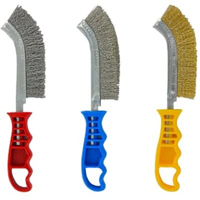 Tivoly Set of 3 Hand Brushes Steel, Brass-plated and Stainless Steel Wire Brushes Ergonomic Handles Tivoly Set of 3 Hand Brushes Steel, Brass-plated and Stainless Steel Wire Brushes Ergonomic Handles