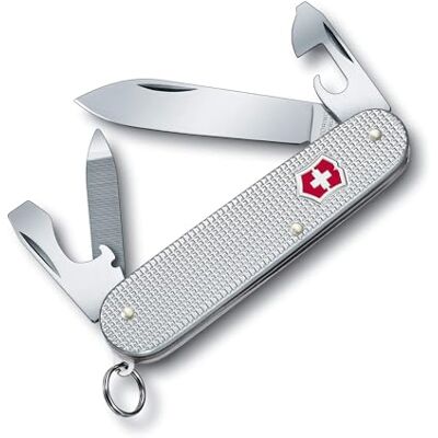 Victorinox Swiss Army Knife Cadet Alox Silver, Pocket Knife, 9 Functions Medium 84 mm multitool with durable Alox scales, large blade, nail file, can opener and screwdrivers. Swiss Made. Victorinox Swiss Army Knife Cadet Alox Silver, Pocket Knife, 9 Functions Medium 84 mm multitool with durable Alox scales, large blade, nail file, can opener and screwdrivers. Swiss Made.