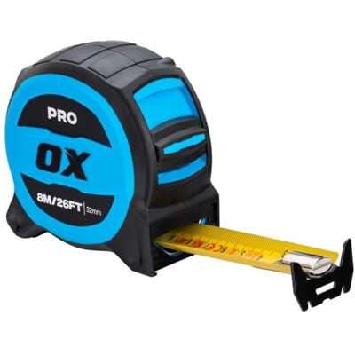 OX Tools OX Pro 8m/26ft Tuff Blade Tape Measure Magnetic Dual Hook & 32mm Wide Blade OX Tools OX Pro 8m/26ft Tuff Blade Tape Measure Magnetic Dual Hook & 32mm Wide Blade