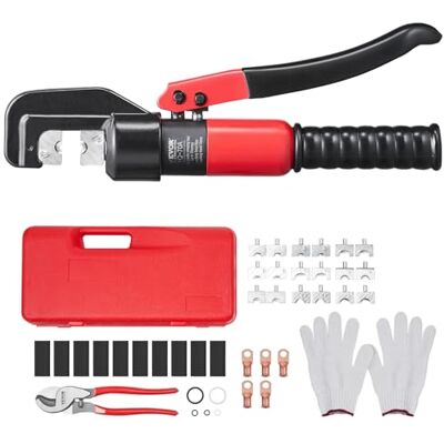 VEVOR Crimping Tool, AWG12-2/0 Copper and Aluminum Terminal Battery Lug Hydraulic Crimper, with a Cutting Pliers, Gloves, 5pcs Copper Ring Connectors, 8 x Heat Shrink Sleeves and a Blow Moulded Case VEVOR Crimping Tool, AWG12-2/0 Copper and Aluminum Terminal Battery Lug Hydraulic Crimper, with a Cutting Pliers, Gloves, 5pcs Copper Ring Connectors, 8 x Heat Shrink Sleeves and a Blow Moulded Case