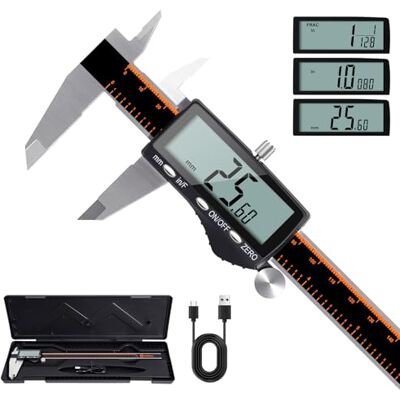 HARDELL Rechargeable Digital Caliper,Vernier Caliper Measuring Tool with Large LCD Screen for Fraction/Inch/Millimeter Conversion, Auto-Off, Durable Stainless Steel, 300mm HARDELL Rechargeable Digital Caliper,Vernier Caliper Measuring Tool with Large LCD Screen for Fraction/Inch/Millimeter Conversion, Auto-Off, Durable Stainless Steel, 300mm