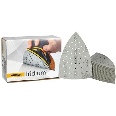 Mirka Iridium Sanding Triangle Premium Sandpaper 100x152x152mm 36-hole Hook & loop, Grit 120, 50 pcs/For sanding paint, putty, primer, wood, steel, mineral materials, plastic. Mirka Iridium Sanding Triangle Premium Sandpaper 100x152x152mm 36-hole Hook & loop, Grit 120, 50 pcs/For sanding paint, putty, primer, wood, steel, mineral materials, plastic.