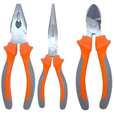 Haukka Professional Pliers Set 3 Pieces Universal Pliers, Side Cut and Long Nose Non-Slip Bi-Material Handle Tools for Electricians and DIY Haukka Professional Pliers Set 3 Pieces Universal Pliers, Side Cut and Long Nose Non-Slip Bi-Material Handle Tools for Electricians and DIY