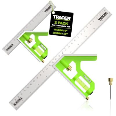 Tracer Combination Square Set 150mm & 300mm Stainless Steel Kit Set of 2 stainless steel combination squares with metric & imperial scales, 45/90° angles, spirit level and scribe tool Tracer Combination Square Set 150mm & 300mm Stainless Steel Kit Set of 2 stainless steel combination squares with metric & imperial scales, 45/90° angles, spirit level and scribe tool
