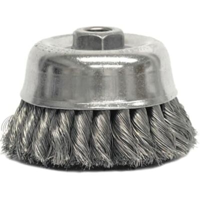 Weiler 12766 5/8"-11 Arbor, 0.020" Wire Size, 4" Diameter, Double Row, Steel Bristles, Heavy-Duty, Knot Wire Cup Brush Weiler 12766 5/8"-11 Arbor, 0.020" Wire Size, 4" Diameter, Double Row, Steel Bristles, Heavy-Duty, Knot Wire Cup Brush