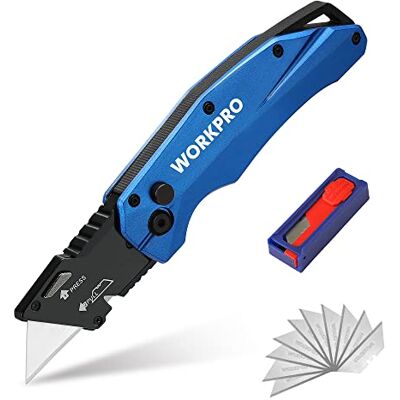 WORKPRO Folding Utility Knife with 10 SK5 Blades, Box Cutter with Belt Clip WORKPRO Folding Utility Knife with 10 SK5 Blades, Box Cutter with Belt Clip