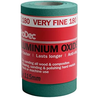 ProDec 5m Roll 180 Grit Very Fine Grade Green Aluminium Oxide Abrasive Sanding Paper for Sanding Wood, Paint, Plaster, Filler, Metal and More, 115mm Wide Sandpaper Compatible with Machine Sanders ProDec 5m Roll 180 Grit Very Fine Grade Green Aluminium Oxide Abrasive Sanding Paper for Sanding Wood, Paint, Plaster, Filler, Metal and More, 115mm Wide Sandpaper Compatible with Machine Sanders