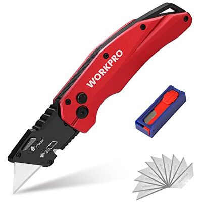 WORKPRO Folding Utility Knife with 10 SK5 Blades, Box Cutter with Belt Clip WORKPRO Folding Utility Knife with 10 SK5 Blades, Box Cutter with Belt Clip