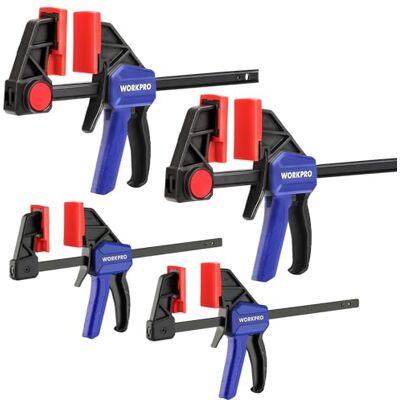 WORKPRO 4-Piece Clamps for Woodworking, 150 mm x2 & 120 mm x2, One-Handed Clamp/Spreader, Wood Clamps Set, Light-Duty Quick-Change F Clamp 23/68 kg WORKPRO 4-Piece Clamps for Woodworking, 150 mm x2 & 120 mm x2, One-Handed Clamp/Spreader, Wood Clamps Set, Light-Duty Quick-Change F Clamp 23/68 kg