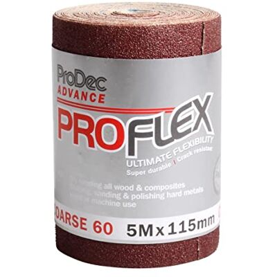 ProDec Advance 5m Roll 60 Grit Coarse Grade ProFlex Ultra Flexible Crack Resistant Aluminium Oxide Abrasive Sanding Paper for Sanding Wood, Paint, Plaster, Filler, Metal and More, 115mm Wide ProDec Advance 5m Roll 60 Grit Coarse Grade ProFlex Ultra Flexible Crack Resistant Aluminium Oxide Abrasive Sanding Paper for Sanding Wood, Paint, Plaster, Filler, Metal and More, 115mm Wide