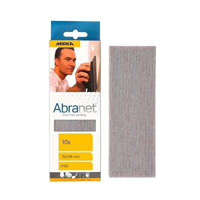 Mirka Abranet net sandpaper strips 70 x 198 mm Hook & loop/Grit P180 / 10 pcs/for sanding wood, walls, metal, aluminium, stainless steel, filler, varnish, plastic Mirka Abranet net sandpaper strips 70 x 198 mm Hook & loop/Grit P180 / 10 pcs/for sanding wood, walls, metal, aluminium, stainless steel, filler, varnish, plastic