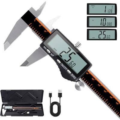HARDELL Digital Caliper, Rechargeable 200mm Calipers Measuring Tool with Large LCD Screen, Inch/MM/Fraction, Stainless Steel, Auto-Off, Vernier Caliper Digital Micrometer, 8Inch HARDELL Digital Caliper, Rechargeable 200mm Calipers Measuring Tool with Large LCD Screen, Inch/MM/Fraction, Stainless Steel, Auto-Off, Vernier Caliper Digital Micrometer, 8Inch