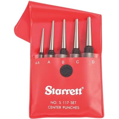 Starrett S117PC Centre Punches Set, 1/16", 5/64", 3/32", 1/8", 5/32" Diameters, In Plastic Case Starrett S117PC Centre Punches Set, 1/16", 5/64", 3/32", 1/8", 5/32" Diameters, In Plastic Case